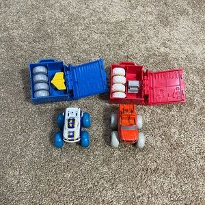 Darrington and Blaze Monster Machine trucks with changeable wheels.